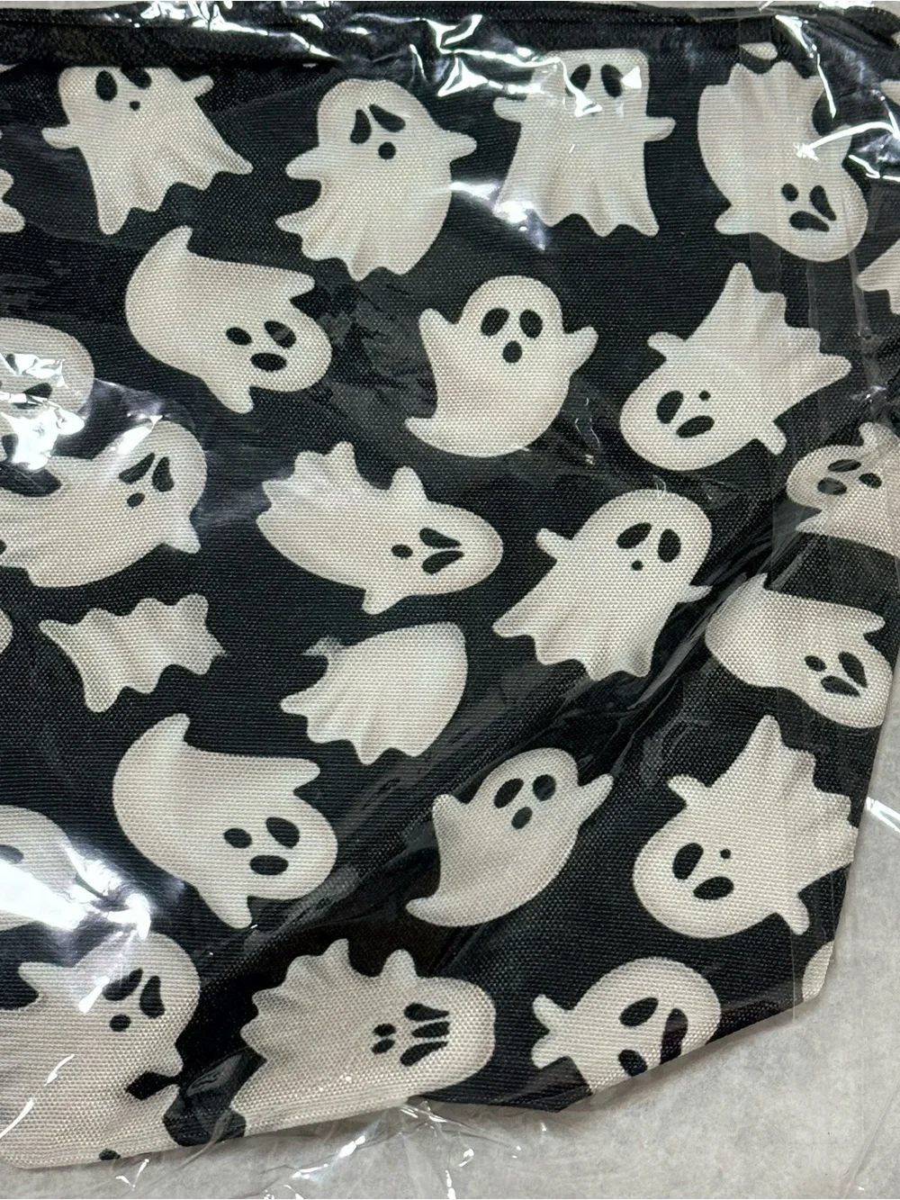 Ghost Halloween Themed Print Cosmetic Pouch in Black & White